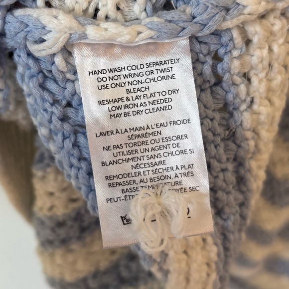 Anthropologie Maeve Grace Blue White Stripe Collared Short Sleeve Knit Sweater - Picture 13 of 14